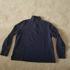 Polo Ralph Lauren Mens L Large Blue 1/4 Zip Red Pony Logo Sweater